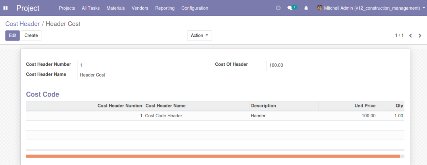 Cost Header: Cost header can be created with details. User will be able to link cost codes,too.